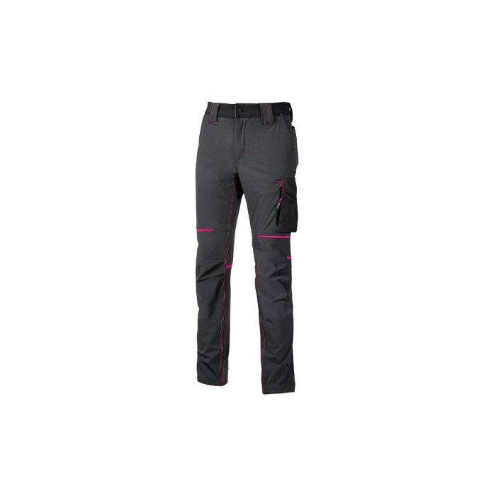 Upower World Lady Pantalon de Tejido U-4 - Talla 2XL - Resistente y Transpirable, Secado Rapido, Multiples Bolsillos Funcionales, Ajuste Retractil, Detalles Reflectantes, Proteccion DPI1 - Color Gris Fucsia