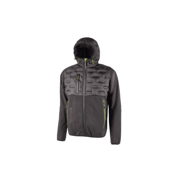 Upower Spock Chaqueta Hibrida Transpirable y Antiviento - Talla XL - Cremallera Impermeable, Capucha Ajustable, Acolchado sin Costuras, Bolsillos Fluorescentes, Proteccion DPI1 - Color Gris Asfalto