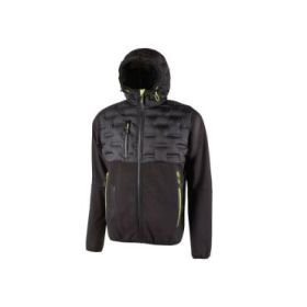 Upower Spock Chaqueta Hibrida Transpirable y Antiviento - Talla 4XL - Cierre Impermeable, Capucha Ajustable, Plumon sin Costuras, Bolsillos Fluorescentes, Proteccion DPI1 - Color Negro Carbon