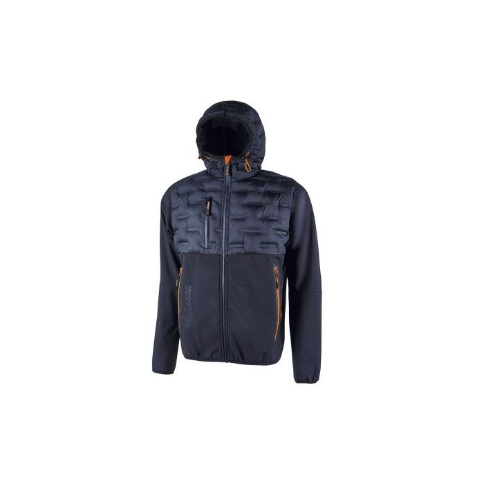 Upower Spock Chaqueta Hibrida Transpirable y Antiviento - Talla S - Cremallera Impermeable, Capucha Ajustable, Acolchado sin Costuras, Bolsillos con Cierres Fluorescentes, Proteccion DPI1 - Color Azul Marino