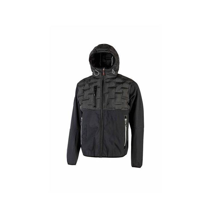 Upower Spock Chaqueta Hibrida Transpirable y Antiviento - Talla 3XL - Cierre Impermeable, Capucha Ajustable, Plumon Acolchado sin Costuras, Bolsillos Fluorescentes, Proteccion DPI1 - Color Gris Meteorito