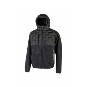 Upower Spock Chaqueta Hibrida Transpirable y Antiviento - Talla L - Versatil, Cremallera Impermeable, Capucha Ajustable, Plumon Acolchado sin Costuras, Bolsillos Fluorescentes, Proteccion DPI1 - Color Gris Meteorito