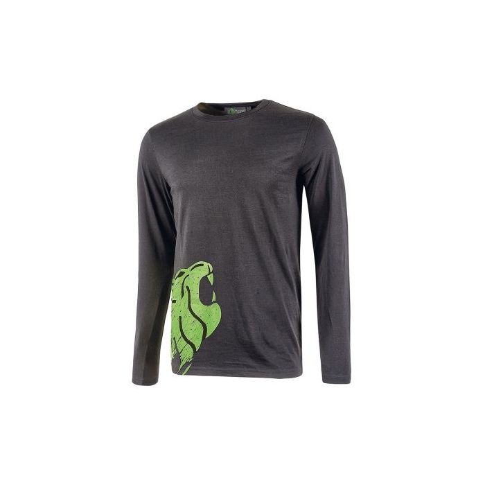 Upower Alien Camiseta de Manga Larga de Algodon - Talla 2XL - Corte Ajustado, Cuello Redondo Acanalado, Impresion Serigrafica Cabeza de Leon, Proteccion DPI1 - Color Gris Asfalto