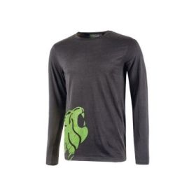 Upower Alien Camiseta de Manga Larga de Algodon - Talla S - Corte Ajustado, Cuello Redondo Acanalado, Impresion Serigrafica Cabeza de Leon, Proteccion DPI1 - Color Gris Asfalto
