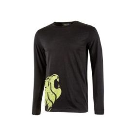 Upower Alien Camiseta de Manga Larga en Algodon - Talla S - Corte Ajustado, Cuello Redondo Acanalado, Impresion Serigrafica Cabeza de Leon, Proteccion DPI1 - Color Negro Carbon