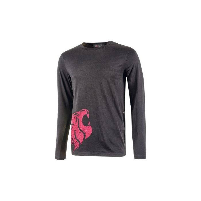 Upower Alien Camiseta de Manga Larga de Algodon - Talla 2XL - Corte Ajustado, Cuello Redondo Acanalado, Impresion Serigrafica Cabeza de Leon, Proteccion DPI1 - Color Gris Fucsia