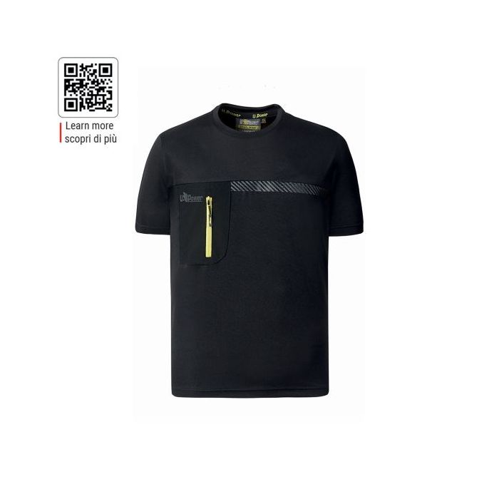 Upower Christal Camiseta Hombre con Termorregulacion Inteligente - Talla 5XL - Efecto Antimicrobiano, Detalles Reflectantes, Bolsillo con Cremallera, Proteccion DPI1 - Color Negro Carbon