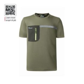 Upower Christal Camiseta Hombre con Termorregulacion Inteligente - Talla XL - Efecto Antimicrobiano, Detalles Reflectantes, Bolsillo con Cremallera, Proteccion DPI1 - Color Verde Oliva