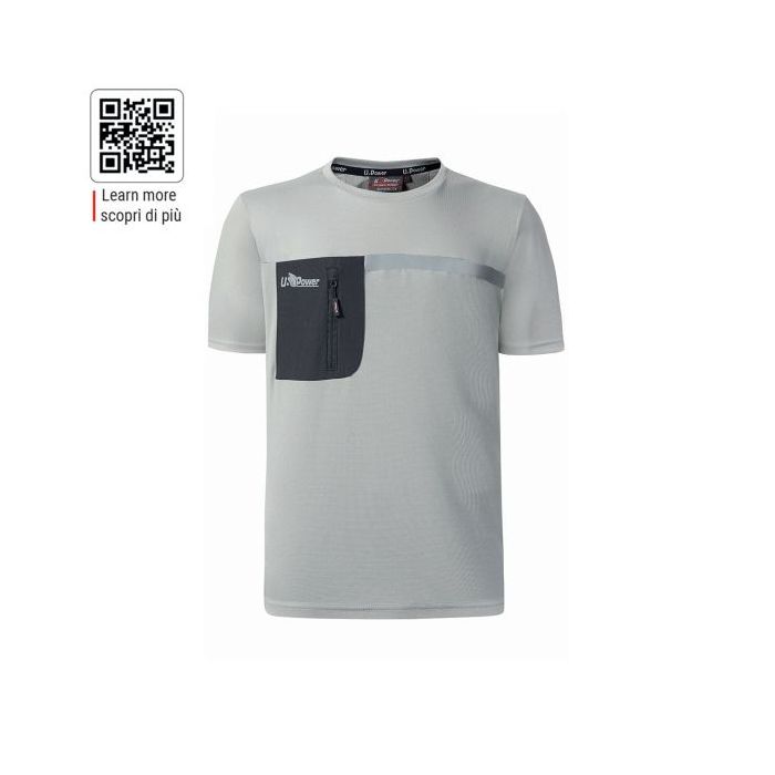 Upower Christal Camiseta Hombre con Termorregulacion Inteligente - Talla 3XL - Efecto Antimicrobiano, Detalles Reflectantes, Bolsillo con Cremallera, Proteccion DPI1 - Color Gris Claro