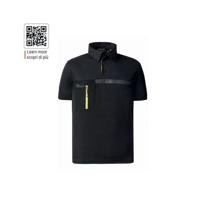 Upower Libra Polo Hombre Termorregulador - Talla XL - Tecnologia HeiQ Smart Temp, Antimicrobiano HeiQ Pure, Bolsillo Cremallera, Banda Reflectante, Proteccion DPI1 - Color Negro Carbon