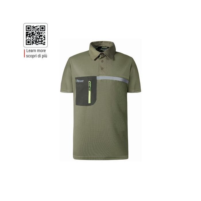 Upower Libra Polo Hombre Termorregulador - Talla 4XL - Antimicrobiano HeiQ Pure, Bolsillo Cremallera, Banda Reflectante, Proteccion DPI1 - Color Verde Oliva