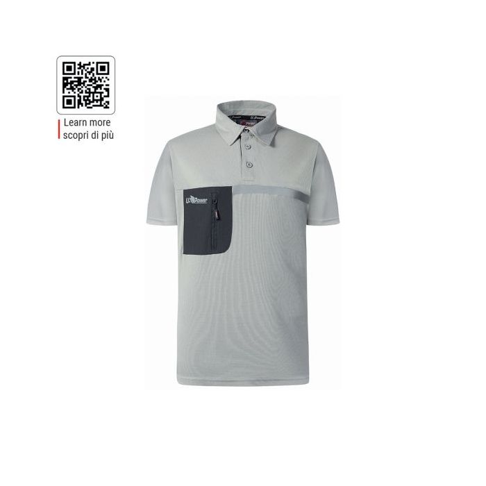 Upower Libra Polo Hombre Termorregulador - Talla S - Tecnologia HeiQ Smart Temp, Tratamiento Antimicrobiano, Bolsillo con Cremallera, Banda Reflectante, Proteccion DPI1 - Color Gris Claro
