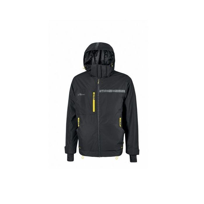 Upower Wink Chaqueta de Trabajo de Invierno - Talla 3XL - Acolchado de Grafeno, Impermeable, Capucha Fija Regulable, Multibolsillos, Detalles Reflectantes, Proteccion DPI1 - Color Negro Carbon