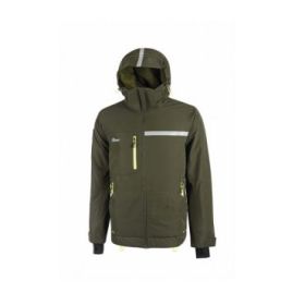 Upower Wink Chaqueta de Trabajo de Invierno - Talla 5XL - Acolchado de Grafeno, Impermeable, Capucha Fija Regulable, Multibolsillos, Detalles Reflectantes, Proteccion DPI1 - Color Verde Oscuro