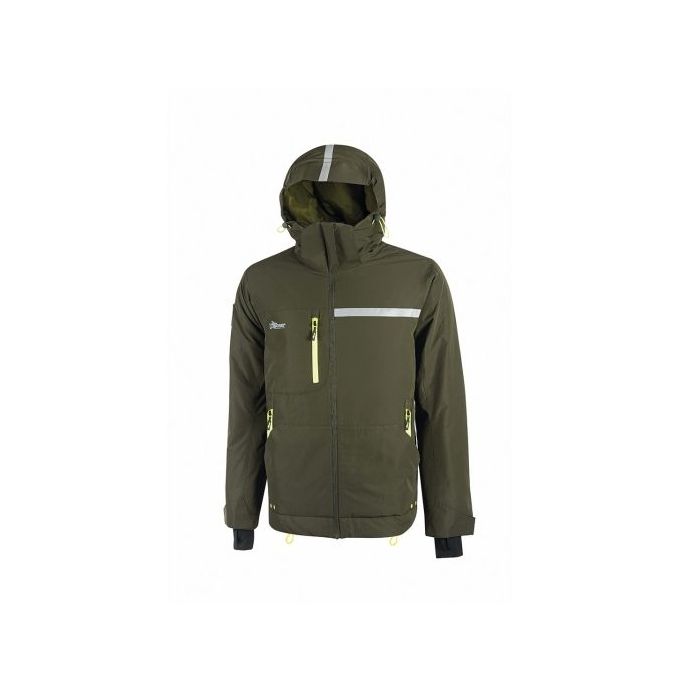 Upower Wink Chaqueta de Trabajo de Invierno - Talla 5XL - Acolchado de Grafeno, Impermeable, Capucha Fija Regulable, Multibolsillos, Detalles Reflectantes, Proteccion DPI1 - Color Verde Oscuro