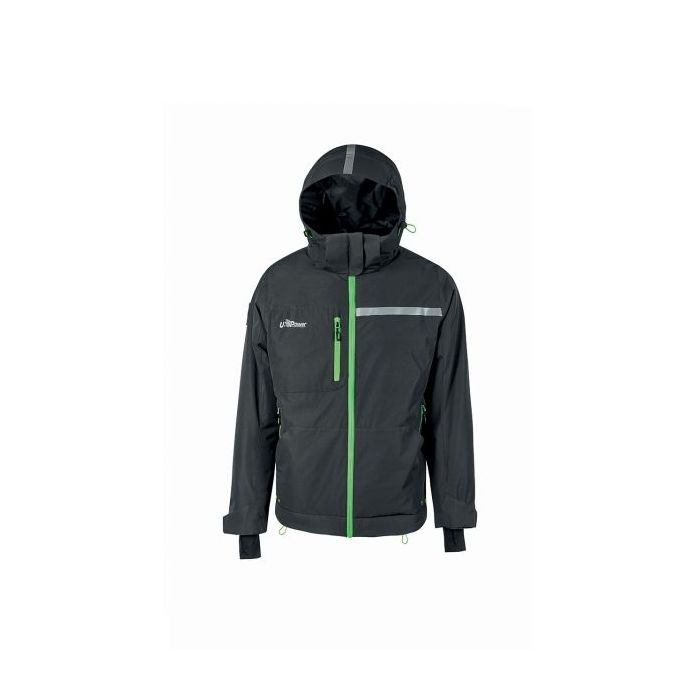 Upower Wink Chaqueta de Trabajo de Invierno - Talla L - Acolchado de Grafeno, Impermeable, Capucha Fija Regulable, Multibolsillos, Detalles Reflectantes, Proteccion DPI1 - Color Gris Asfalto Verdoso