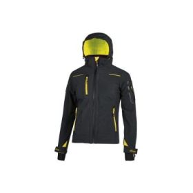 Upower Space Lady Chaqueta Softshell Impermeable - Talla M - Transpirable, a Prueba de Viento, Forro Micropolar, Capucha Desmontable, Bolsillos Avanzados, Proteccion DPI1 - Color Negro Carbon