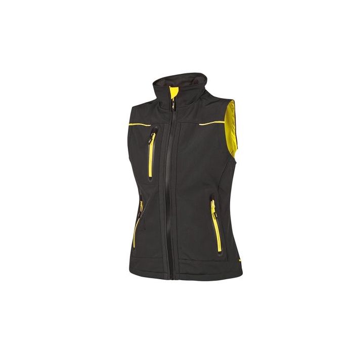 Upower Universe Lady Chaleco Softshell Impermeable - Talla XS - Transpirable, Resistente al Viento, Forro Micropolar, Cremallera Impermeable, Bolsillo Free Sound, Detalles Reflectantes, Proteccion DPI1 - Color Negro Carbon
