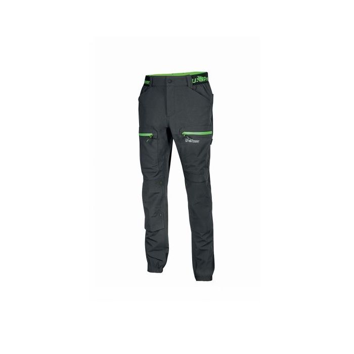 Upower Horizon Pantalones de Trabajo Elasticos - Talla M - Corte Jogging, Impermeables, Transpirables, Multibolsillo, Proteccion Lumbar, Cinta Reflectante, Proteccion DPI1 - Color Gris Asfalto Verdoso