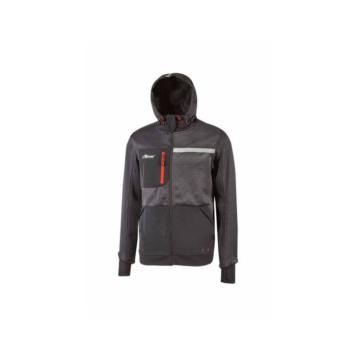 Upower Galaxy Sudadera de Trabajo con Cremallera - Talla L - Material Suave y Transpirable, Secado Rapido, Multiples Bolsillos, Capucha Ajustable, Detalles Reflectantes, Proteccion DPI1 - Color Gris Asfalto