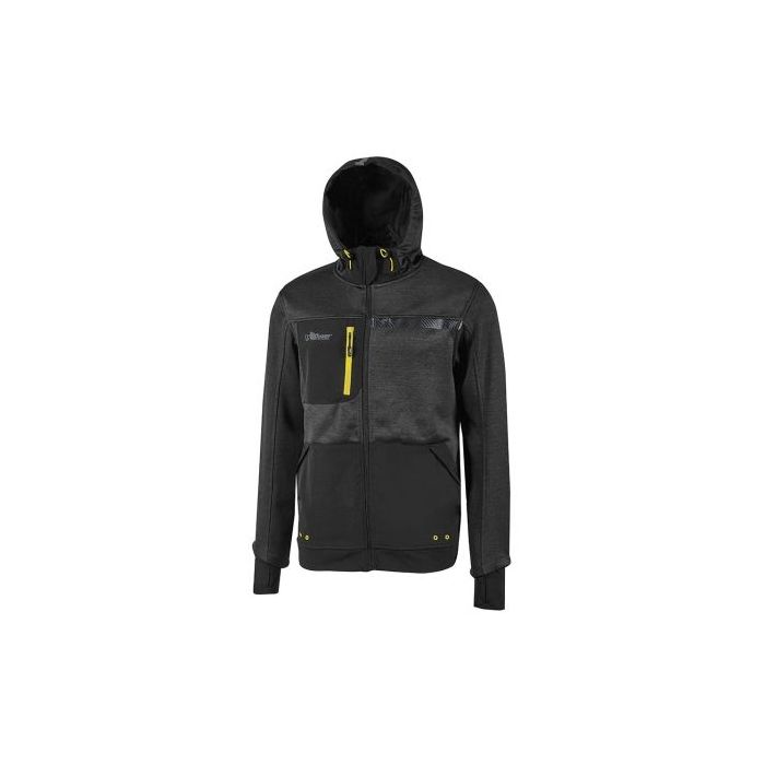 Upower Galaxy Sudadera de Trabajo con Capucha - Talla M - Transpirable, Secado Rapido, Bolsillos con Drenaje, Banda Reflectante, Proteccion DPI1 - Color Negro Carbon