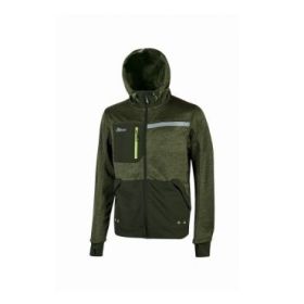 Upower Galaxy Sudadera de Trabajo con Cremallera - Talla 3XL - Transpirable, Secado Rapido, Bolsillos con Drenaje, Capucha Ajustable, Bandas Reflectantes, Proteccion DPI1 - Color Verde Oscuro