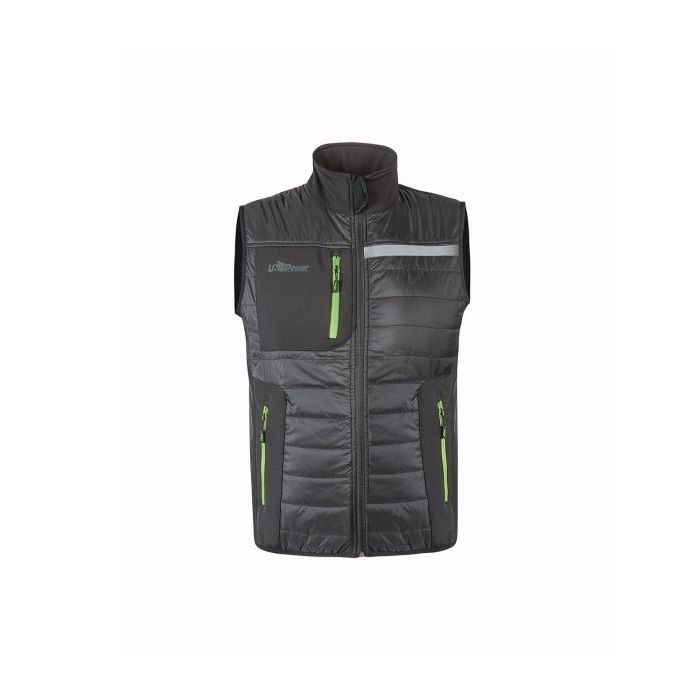 Upower Wall Chaleco de Trabajo con Relleno en Grafeno - Talla L - Termorregulacion Avanzada, Repelente al Agua, Control Bacteriostatico, Multibolsillos, Detalles Reflectantes - Color Gris Asfalto Verdoso