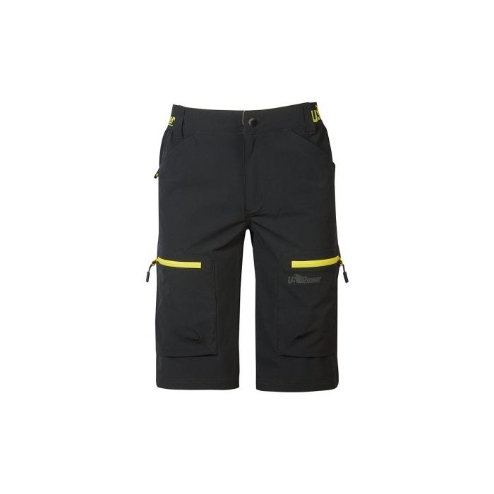 Upower Ares Bermudas de Trabajo con Corte Jogging - Talla L - Tejido U-4 Way Stretch, Multibolsillos con Cremallera y Velcro, Proteccion Lumbar, Cinta Reflectante, Impermeables - Color Negro Carbon