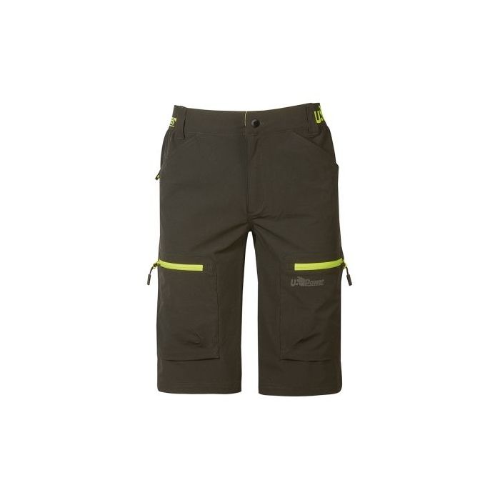 Upower Ares Bermudas de Trabajo con Corte Jogging - Talla S - Multibolsillos con Cremallera y Velcro, Cinta Reflectante, Impermeables y Transpirables - Color Verde Oscuro