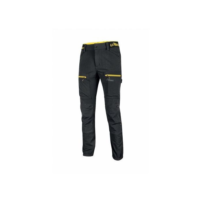 Upower Harmony Pantalones de Trabajo de Verano - Talla XL - Tejido Elastico U-4 Way Stretch, Impermeables, Secado Rapido, Transpirables, Refuerzos Resistentes, Bolsillos Multiples, Detalles Reflectantes - Color Negro Carbon