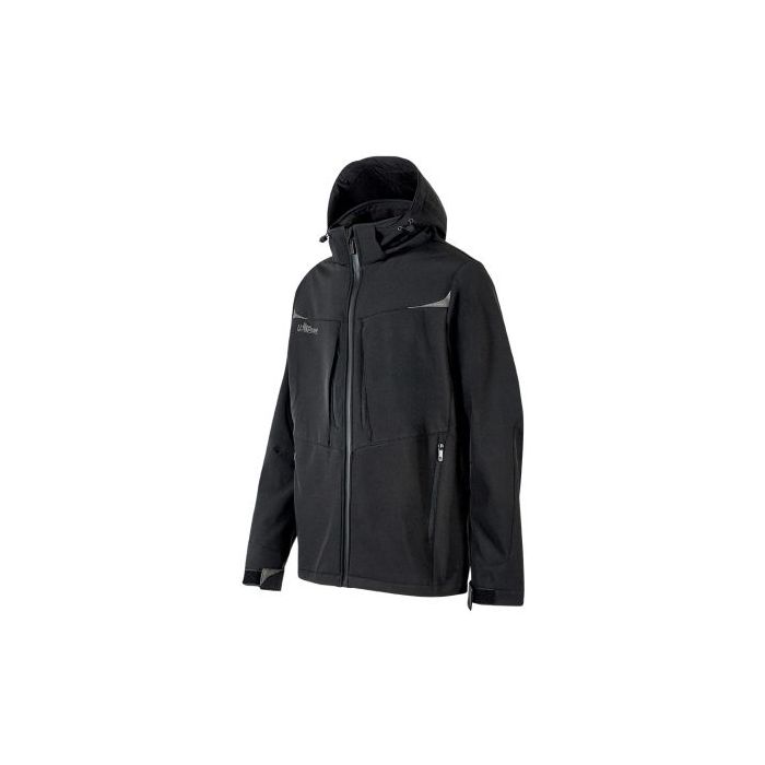 Upower Verve Chaqueta Tecnica Softshell - Talla M - Interior Micro-Fleece con Grafeno, Capucha Desmontable, Repelente al Agua, Detalles Reflectantes, Multiples Bolsillos con Cremallera - Color Negro