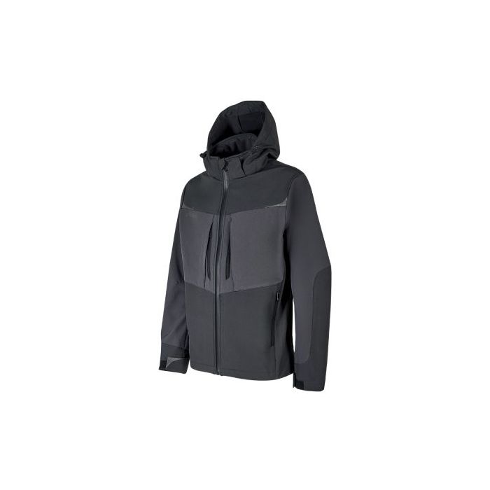 Upower Verve Chaqueta Tecnica - Talla S - Softshell Resistente, Interior Micro-Fleece con Grafeno, Capucha Desmontable, Repelente a Liquidos, Cremallera Waterproof - Color Gris