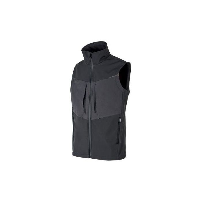 Upower Brio Chaleco de Trabajo Softshell - Talla S - Repelente al Agua, Interior de Microfleece, Tecnologia de Grafeno, Multiples Bolsillos, Insertos Reflectantes, Cremallera Waterproof - Color Gris