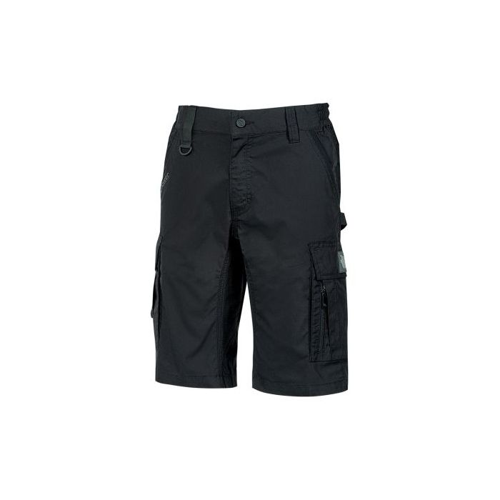Upower Solaris Bermudas Cargo Funcionales - Talla L - Tejido Ripstop Elastico, Multibolsillos, Detalles Reflectantes, Proteccion Lumbar, Cierre Antirayaduras - Color Negro