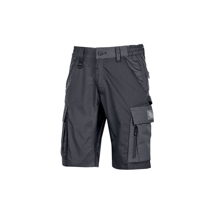 Upower Solaris Bermudas Cargo Funcionales - Talla L - Tejido Ripstop Elastico, Multibolsillos, Detalles Reflectantes, Proteccion Lumbar, Cierre Antirayaduras, Porta Identificacion Oculto - Color Gris