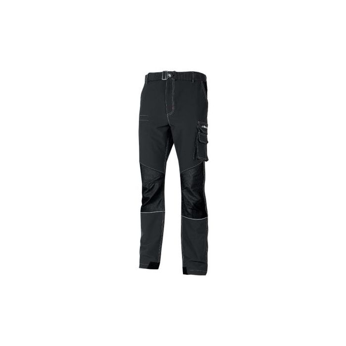 Upower Ibiza Pantalon de Trabajo Confortable - Talla 5XL - Tejido Tecnico Elastico, Bolsillos Inteligentes, Cinturon Integrado, Detalles Reforzados, Cinta Reflectante, Triple Costura - Color Negro Carbon