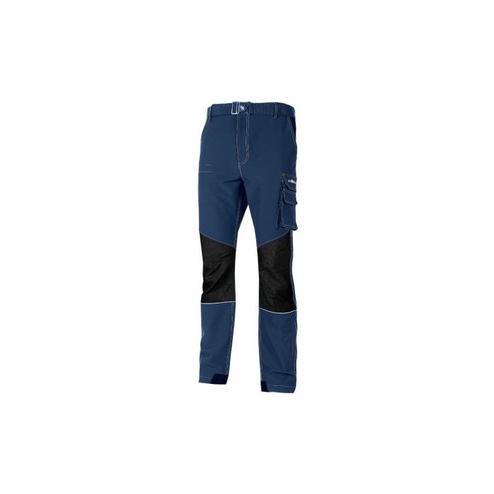Upower Ibiza Pantalon de Trabajo Confortable - Talla L - Tejido Tecnico Elastico, Bolsillos Inteligentes, Cinturon Integrado, Detalles Reforzados, Cinta Reflectante, Triple Costura - Color Azul Oscuro Westlake