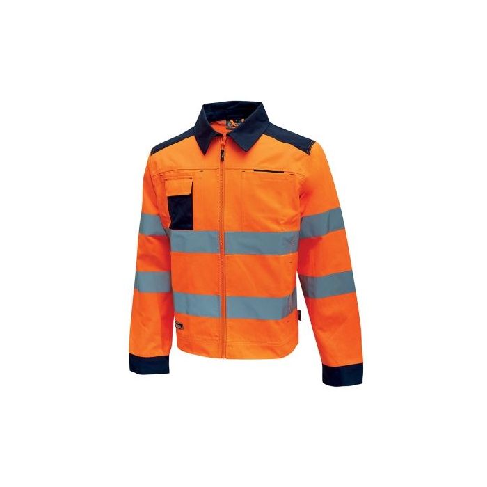 Upower Glare Chaqueta Funcional con Bolsillos Multifuncionales - Talla S - Portatarjetas Retractil, Rayas Reflectantes, Triple Costuras, Proteccion DPI2, Certificacion CE - Color Naranja Fluorescente