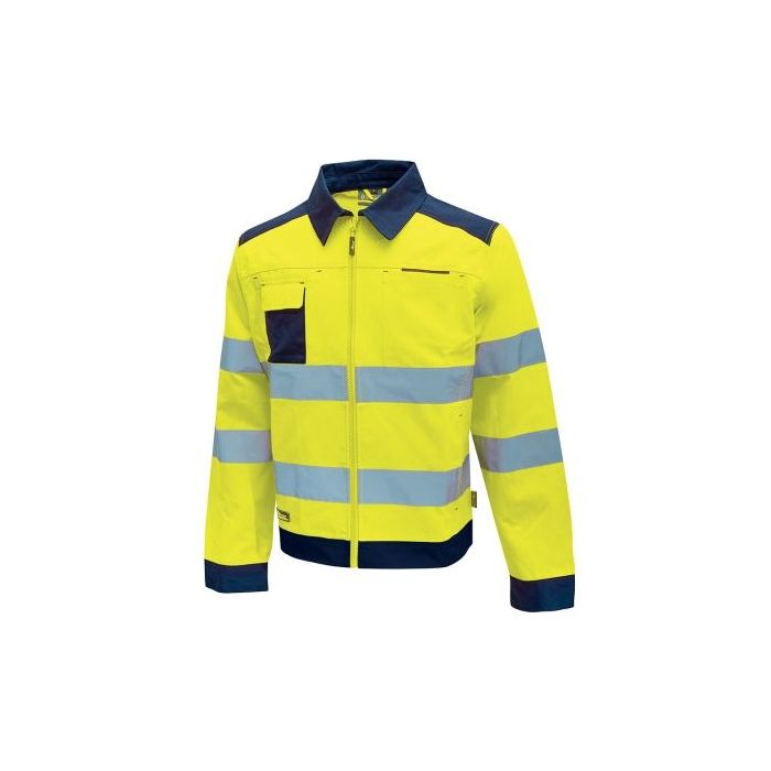 Upower Glare Chaqueta Funcional con Bolsillos Multifuncionales - Talla XL - Portatarjetas Retractil, Rayas Reflectantes, Triple Costuras, Proteccion DPI2, Ajuste Personalizado - Color Amarillo Fluorescente