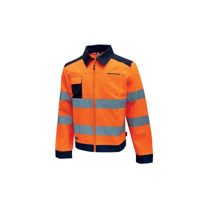 Upower Gleam Chaqueta Funcional con Bolsillos Multifuncionales - Talla 4XL - Portatarjetas Retractil, Rayas Reflectantes, Triple Costuras, Proteccion DPI2, Ajuste Personalizado - Color Naranja Fluorescente