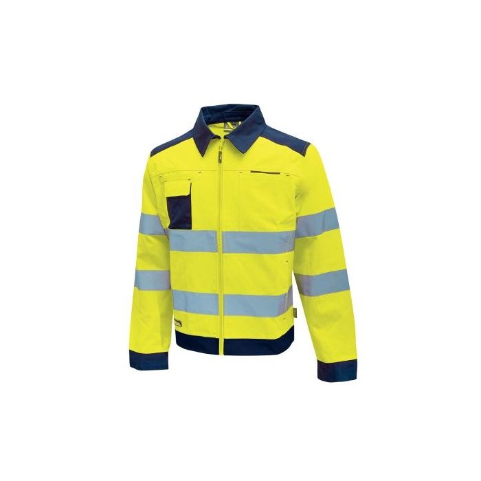 Upower Gleam Chaqueta Funcional con Bolsillos Multifuncionales - Talla S - Puños Ajustables, Rayas Reflectantes, Triple Costuras, Proteccion DPI2, Certificacion CE - Color Amarillo Fluorescente