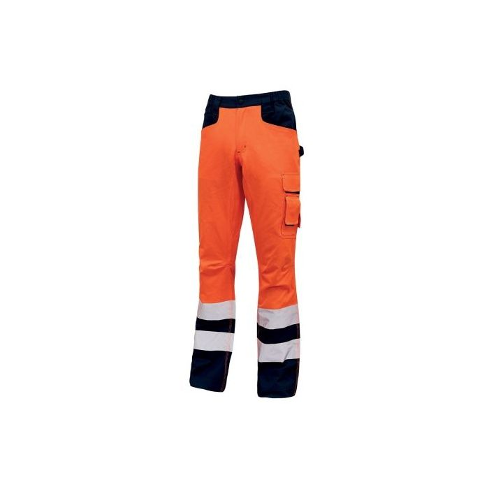 Upower Light Pantalon de Trabajo con Multiples Bolsillos - Talla 3XL - Eslinga para Martillo, Cintura Elastica, Rodillas Preformadas, Detalles Reflectantes, Proteccion DPI2 - Color Naranja Fluorescente