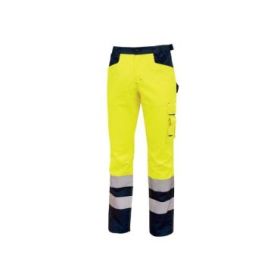 Upower Light Pantalon de Trabajo con Multiples Bolsillos - Talla 2XL - Eslinga para Martillo, Cintura Elastica, Rodillas Preformadas, Rayas Reflectantes, Triple Costura, Proteccion DPI2 - Color Amarillo Fluorescente