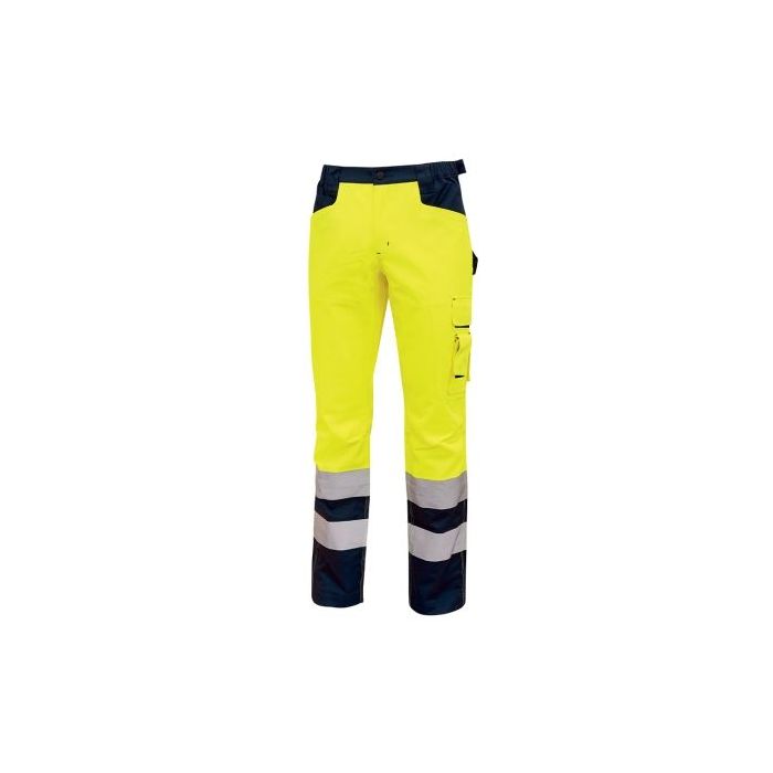 Upower Light Pantalon de Trabajo con Multiples Bolsillos - Talla 2XL - Eslinga para Martillo, Cintura Elastica, Rodillas Preformadas, Rayas Reflectantes, Triple Costura, Proteccion DPI2 - Color Amarillo Fluorescente