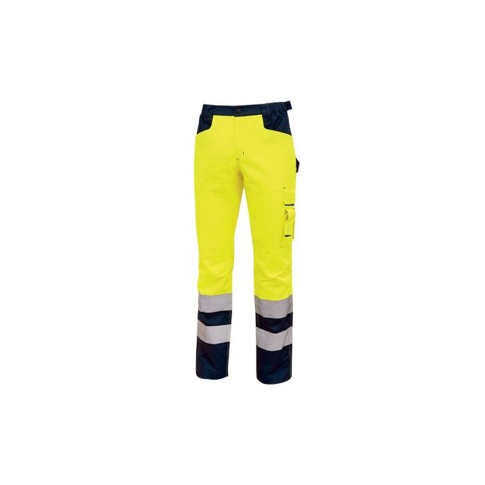 Upower Beacon Pantalon de Trabajo con Bolsillos Multifuncionales - Talla 3XL - Cierre de Seguridad, Cintura Elastica, Rodillas Preformadas, Rayas Reflectantes, Proteccion DPI2 - Color Amarillo Fluorescente