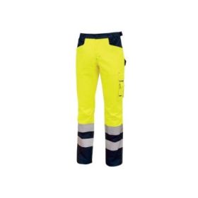 Upower Beacon Pantalon de Trabajo con Bolsillos Multifuncionales - Talla XL - Cierre de Seguridad, Cintura Porta Martillo, Rodillas Preformadas, Rayas Reflectantes, Proteccion DPI2 - Color Amarillo Fluorescente
