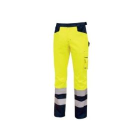 Upower Radiant Pantalon Confortable y Funcional - Talla L - Forro de Franela, Multiples Bolsillos, Ajuste de Cintura Elastico, Rodillas Preformadas, Detalles Reflectantes, Proteccion DPI2 - Color Amarillo Fluorescente