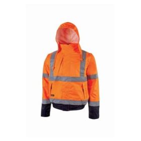 Upower Crafty Cazadora Bomber Alta Visibilidad - Talla S - Mangas Separables, Bandas Reflectantes, Antilluvia, Transpirable, Impermeable, Multiples Bolsillos, Capucha Plegable, Proteccion DPI3 - Color Naranja Fluorescente