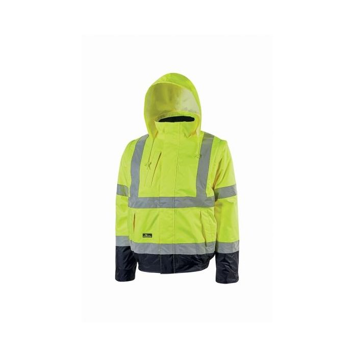 Upower Crafty Cazadora Bomber Alta Visibilidad - Talla S - Mangas Separables, Bandas Reflectantes, Antilluvia, Transpirable, Impermeable, Capucha Plegable, Proteccion DPI3 - Color Amarillo Fluorescente