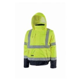 Upower Crafty Cazadora Bomber Alta Visibilidad - Talla XL - Mangas Separables, Bandas Reflectantes, Antilluvia, Transpirable, Impermeable, Multiples Bolsillos, Capucha Plegable, Proteccion DPI3 - Color Amarillo Fluorescente
